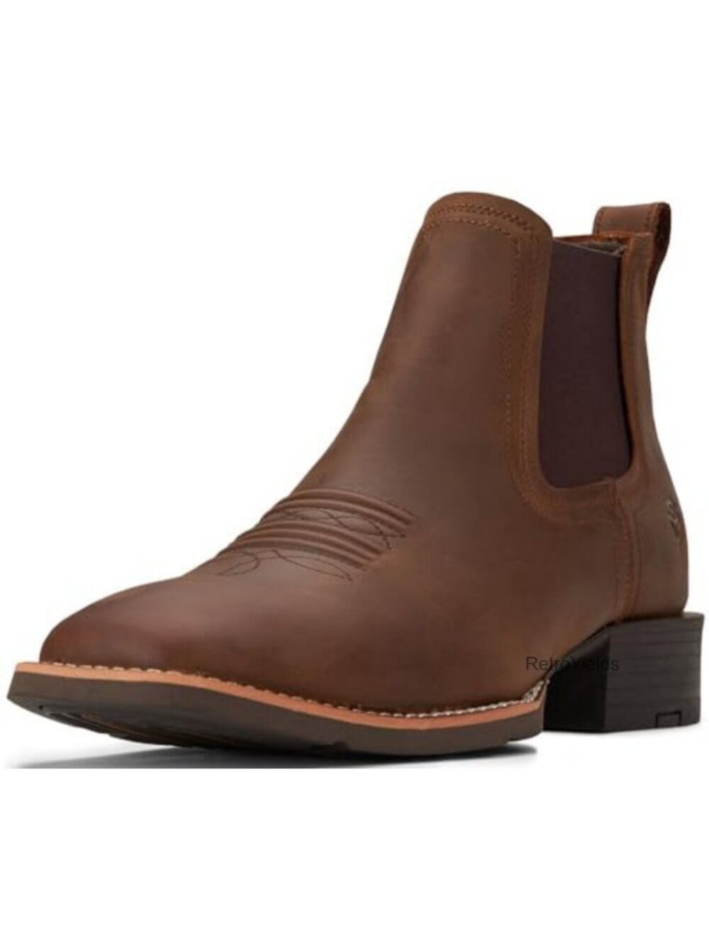 Genuine Leather Chelsea Boots Western Slip-On Ankle Block Heel